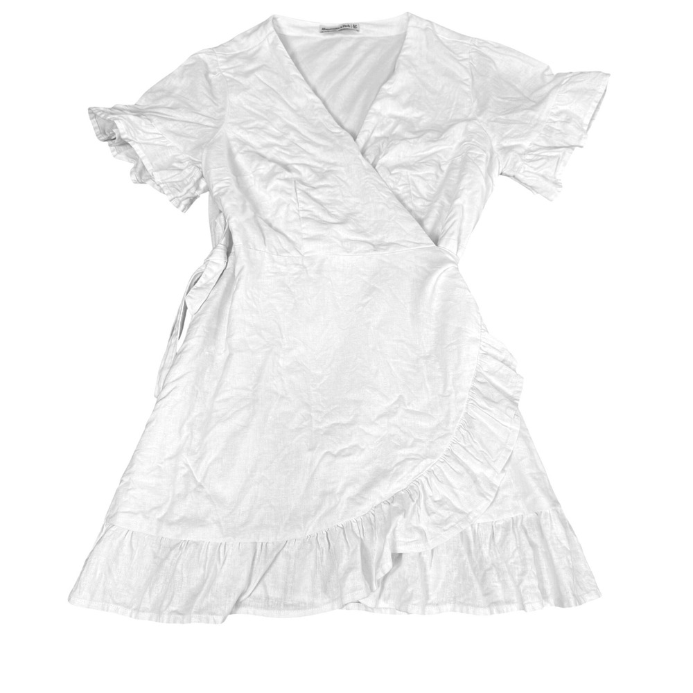 Abercrombie & Fitch Wrap Dress‎ Womens XLP Ruffle Linen Blend Mini White